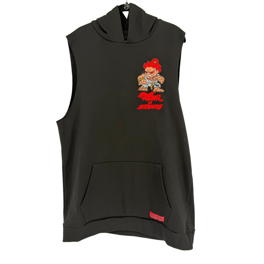 Superare x Street Fighter Akuma Sleeveless Hoodie Mens 3XL Black Capcom Gym Top